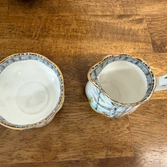 Royal Albert Silver Birch Creamer and Sugar Set – Bone China England Birch Tree - Picture 4 of 9
